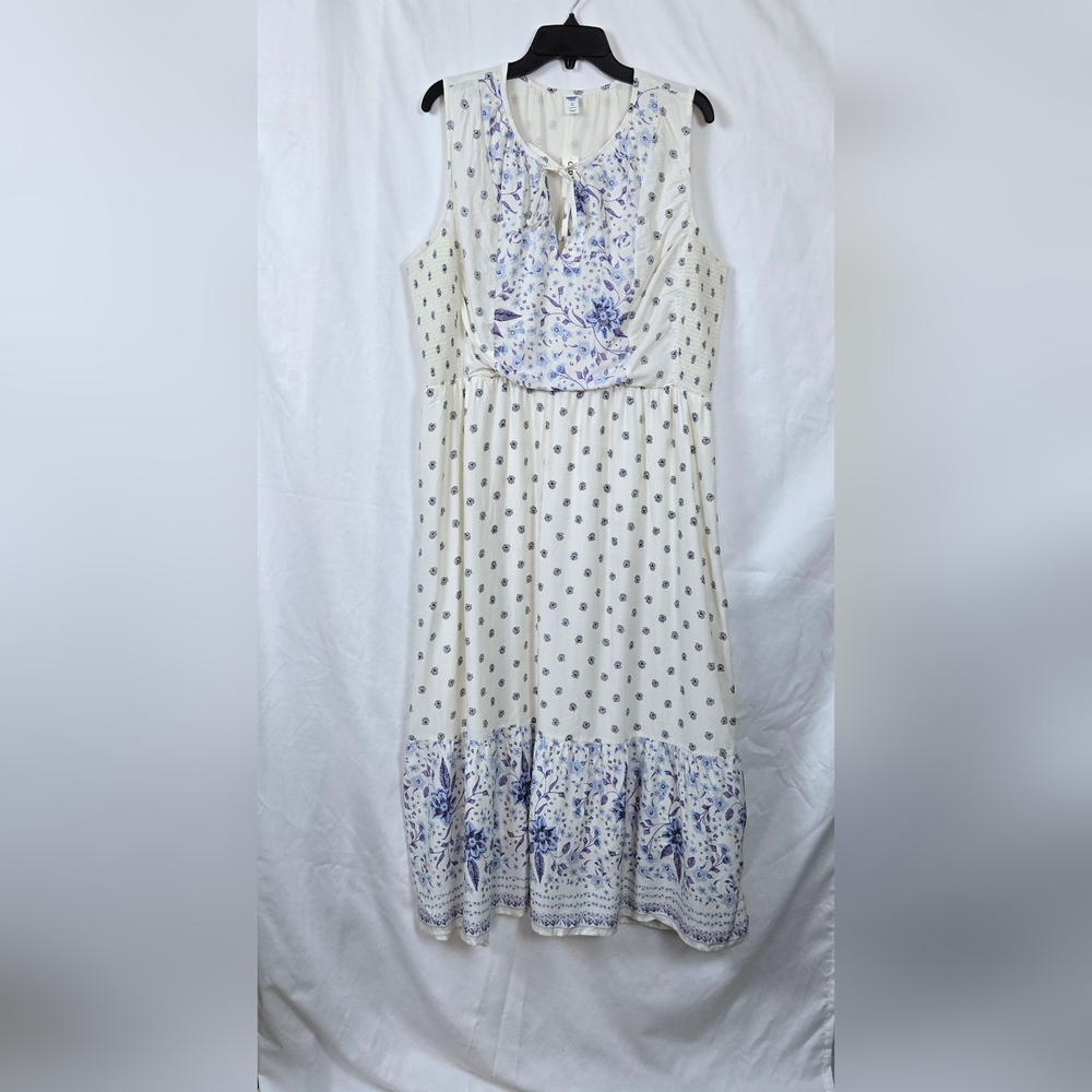 Old Navy Womens Blue White Floral Smocked Fit & Flare Midi Peasant Dress XL New